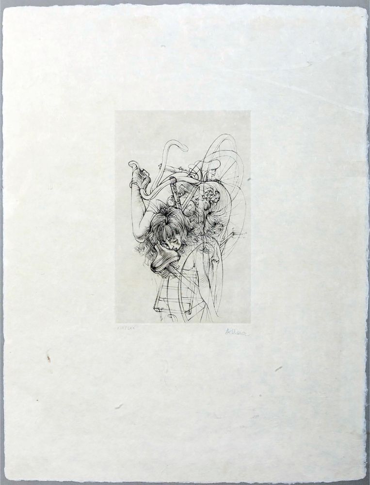 彫版 Bellmer - Jeune fille à la bicyclette, signée (1970)