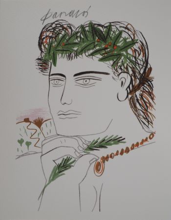 リトグラフ Fassianos - Jeune homme à la couronne d'olivier