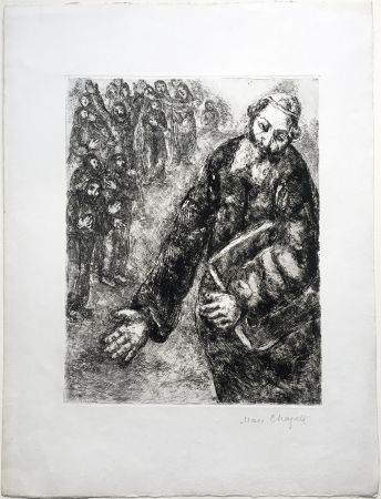 エッチング Chagall - Josué lit les Paroles de la Loi (La Bible. Teriade 1956). Épreuve signée.
