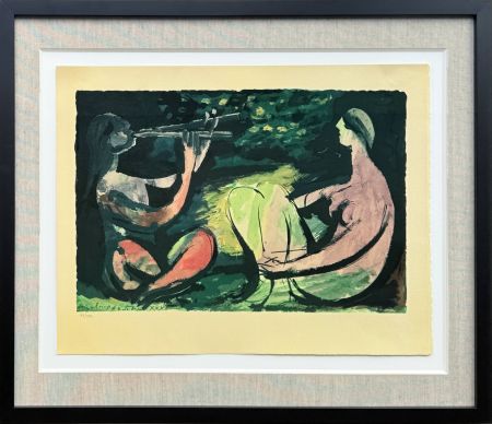 リトグラフ Picasso - Joueur de diaule et nu