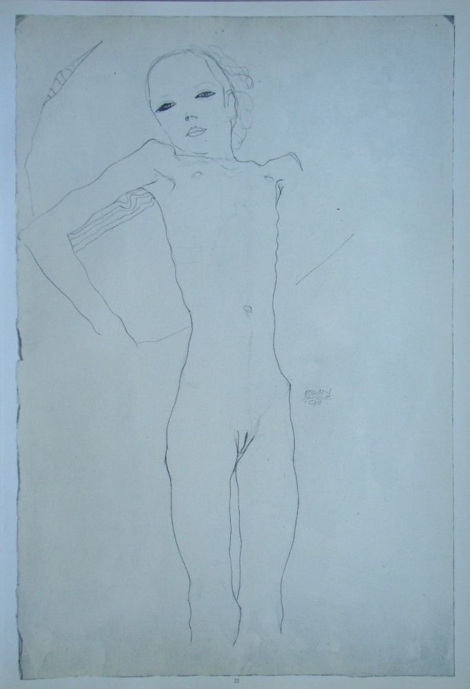 シルクスクリーン Schiele (After) - Junge Frau nackt und liegend