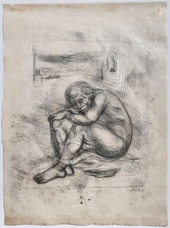 モノタイプ Ehrlich - Kauernder Mann - Selbstbildnis (Crouching Man - Self-Portrait)