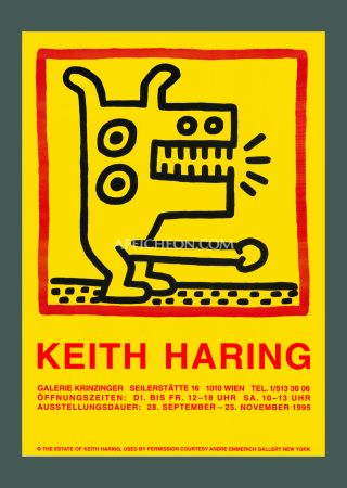 リトグラフ Haring - Keith Haring: 'Untitled (Dog with..)' 1995 Offset-lithograph