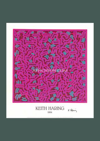 リトグラフ Haring - Keith Haring: 'Untitled (Pink)' 1984 Offset-lithograph (Hand-signed)