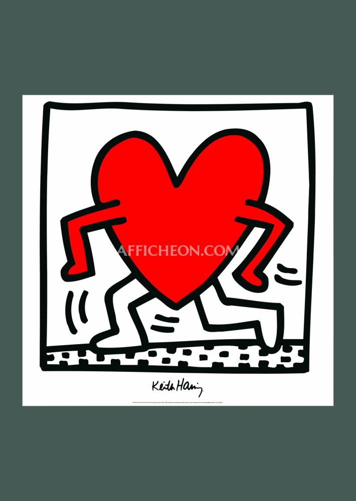 リトグラフ Haring - Keith Haring: 'Untitled (Red Running Heart)' 1988 Offset-lithograph
