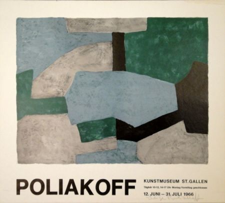 リトグラフ Poliakoff - Komposition in Grau, Grün und Blau / Composition grise, verte et bleu / Composition in grey, green and blue