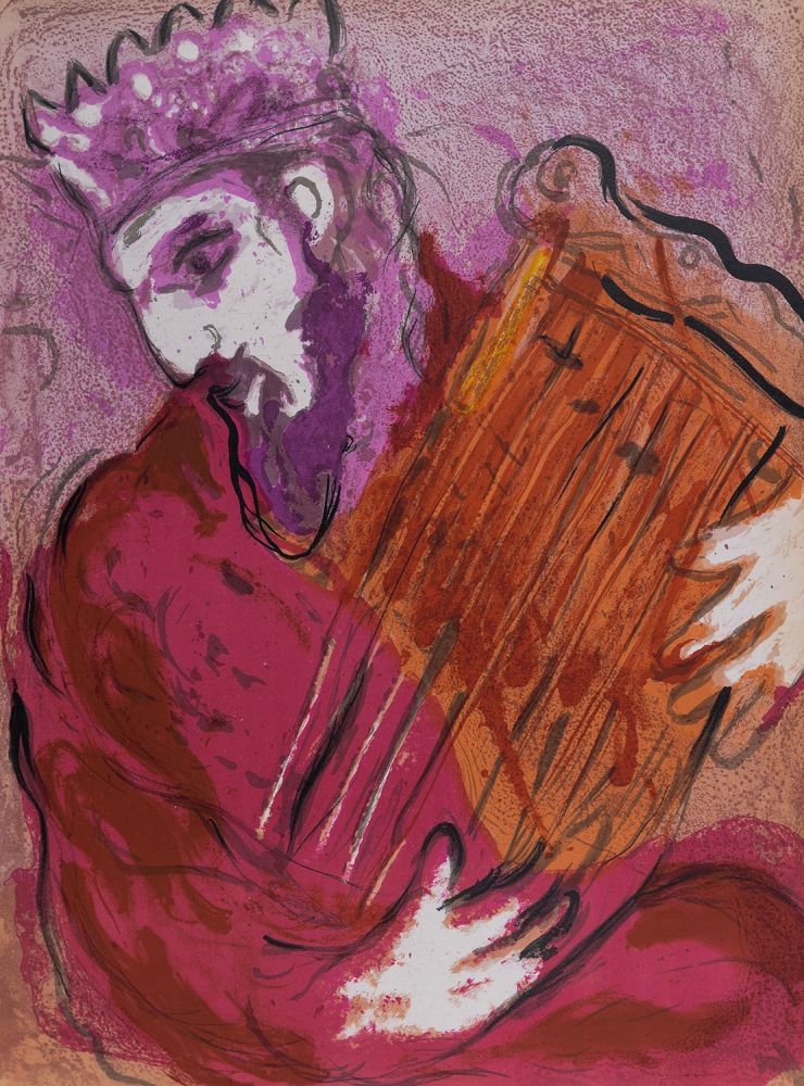 リトグラフ Chagall - La Bible : David à la harpe, 1956