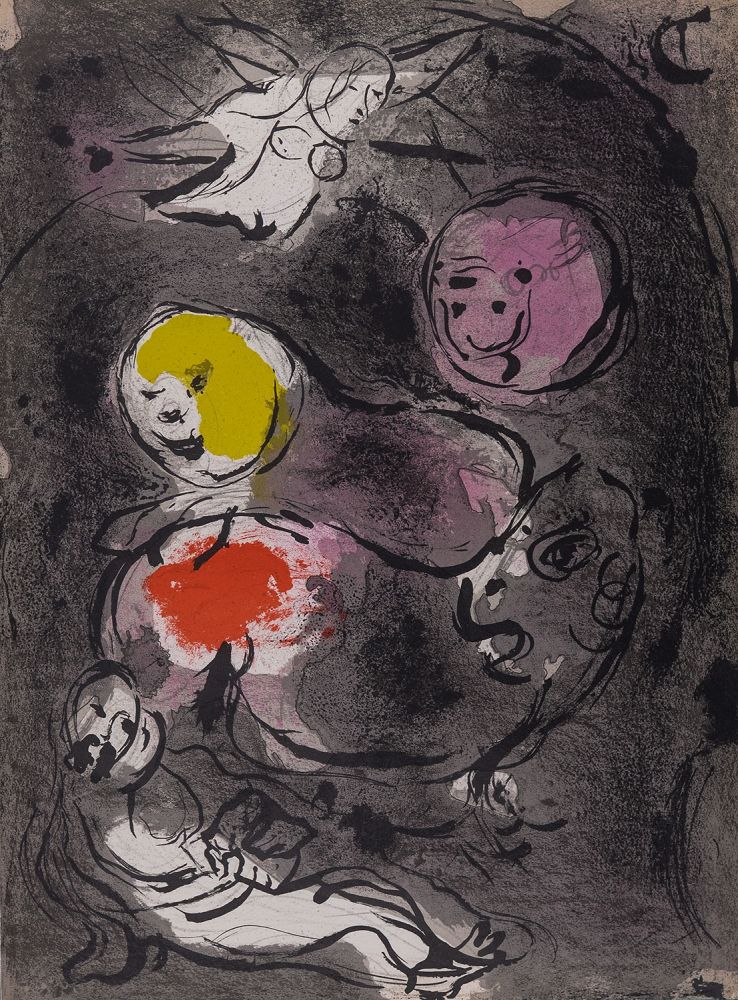 リトグラフ Chagall - La Bible : Le Prophète Daniel avec les lions, 1956