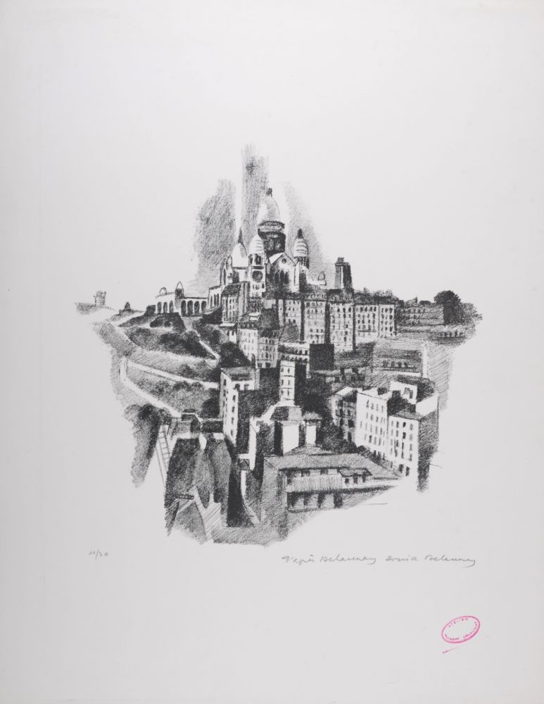 リトグラフ Delaunay - La Butte Montmartre et le Sacré-Coeur, 1969