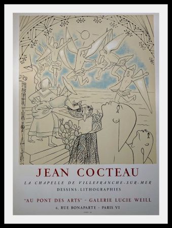 リトグラフ Cocteau - La chapelle de Villefranche-sur-mer dessins lithographies Galerie Lucie Weill