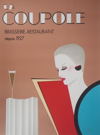 リトグラフ Razzia - La Coupole : Femme à la coupe de Champagne