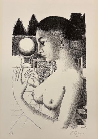 リトグラフ Delvaux - La femme a la boule