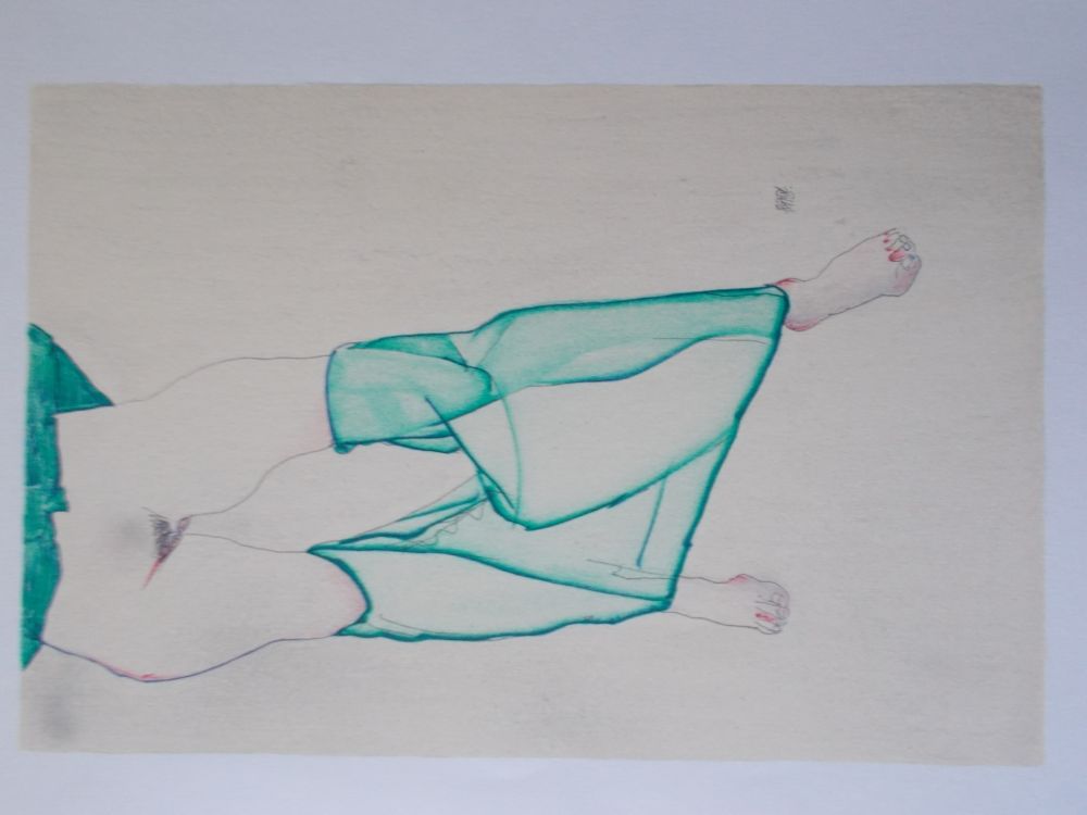 リトグラフ Schiele - La fille au bas vert