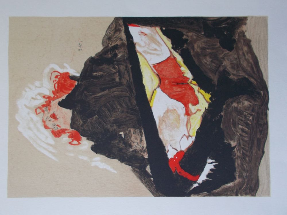 リトグラフ Schiele - La fille aux cheveux rouge