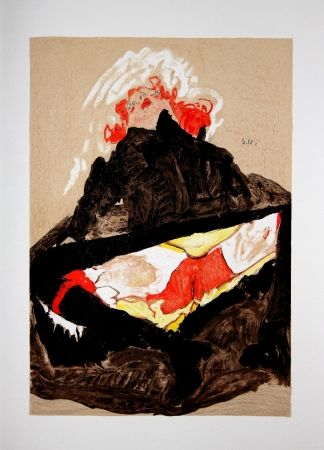 リトグラフ Schiele - LA  FILLE AUX CHEVEUX ROUGES 2 / RED-HAIRED GIRL 2 - 1910
