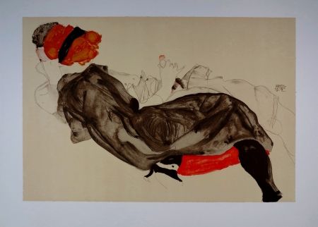 リトグラフ Schiele - La fille aux Cheveux Rouges / Red-haired Girl - 1912