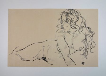 リトグラフ Schiele - LA FILLE AUX LONG CHEVEUX / THE GIRL WITH LONG HAIR - 1918