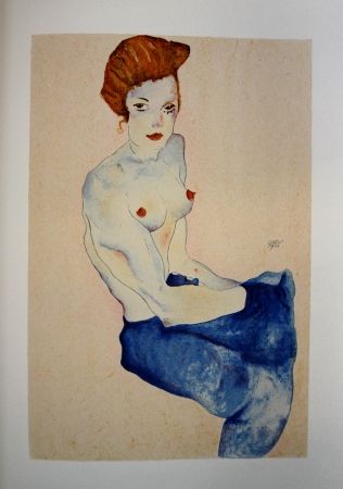リトグラフ Schiele - LA FILLE EN ROBE BLEUE / THE GIRL IN THE BLUE DRESS - Lithographie / Lithograph - 1911