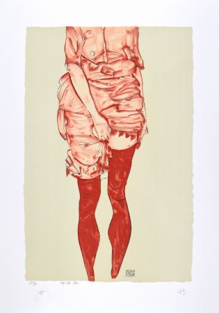 リトグラフ Schiele - La fille en rouge, 1913 | The girl in red, 1913