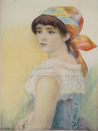 リトグラフ Renoir - La jeune femme au foulard coloré