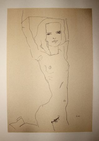 リトグラフ Schiele - LA JEUNE FILLE NUE / THE NUDE YOUNG GIRL - Lithographie / Lithograph - 1910