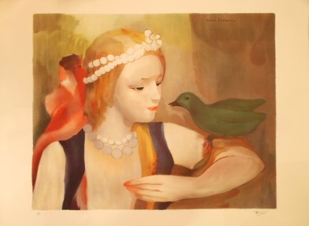 リトグラフ Laurencin - La jeune fille à l'oiseau