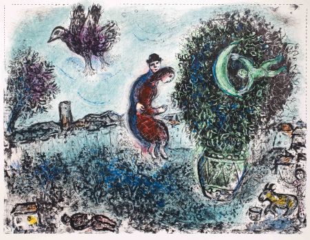 リトグラフ Chagall - La lune dans le bouquet