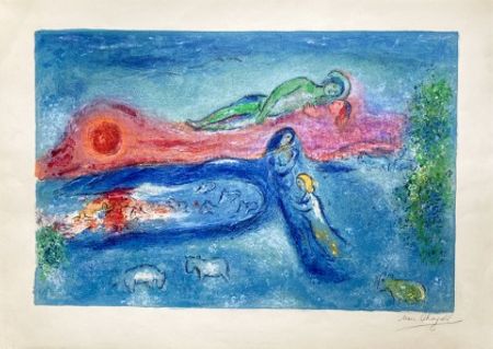 リトグラフ Chagall - LA MORT DE DORCON, signée à grandes marges (Daphnis et Chloé - 1961)