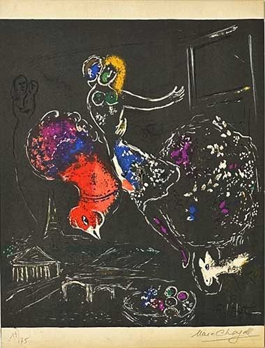 リトグラフ Chagall - La nuit à Paris