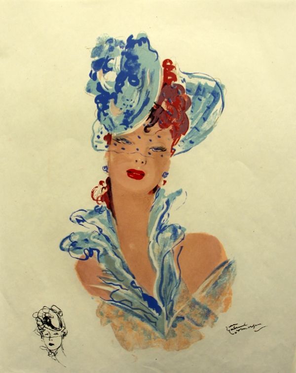 リトグラフ Domergue - La  Parisienne Femme au Chapeau Bleu