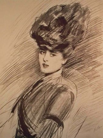 リトグラフ Helleu - LA PARISIENNE WOMAN IN HAT