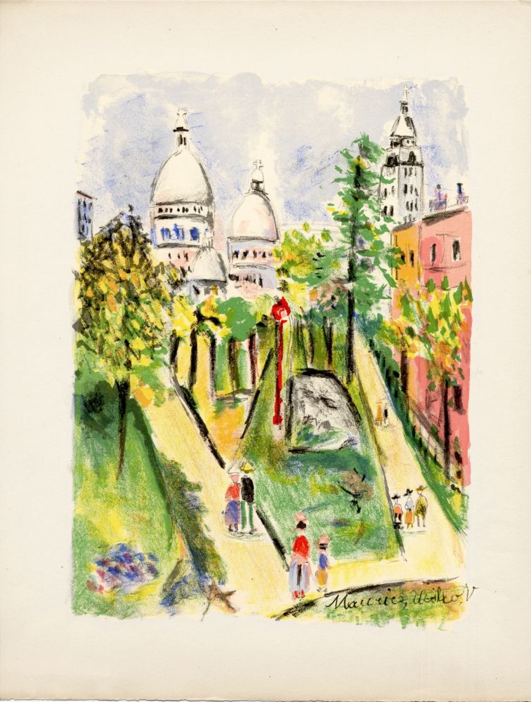 リトグラフ Utrillo - LA PLACE SAINT-PIERRE (le Sacré-Cœur). Épreuve pour Maurice Utrillo (1955)