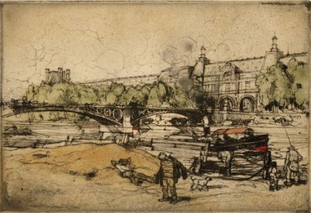 エッチングと　アクチアント Coussens - La Seine au Pont du Carrousel