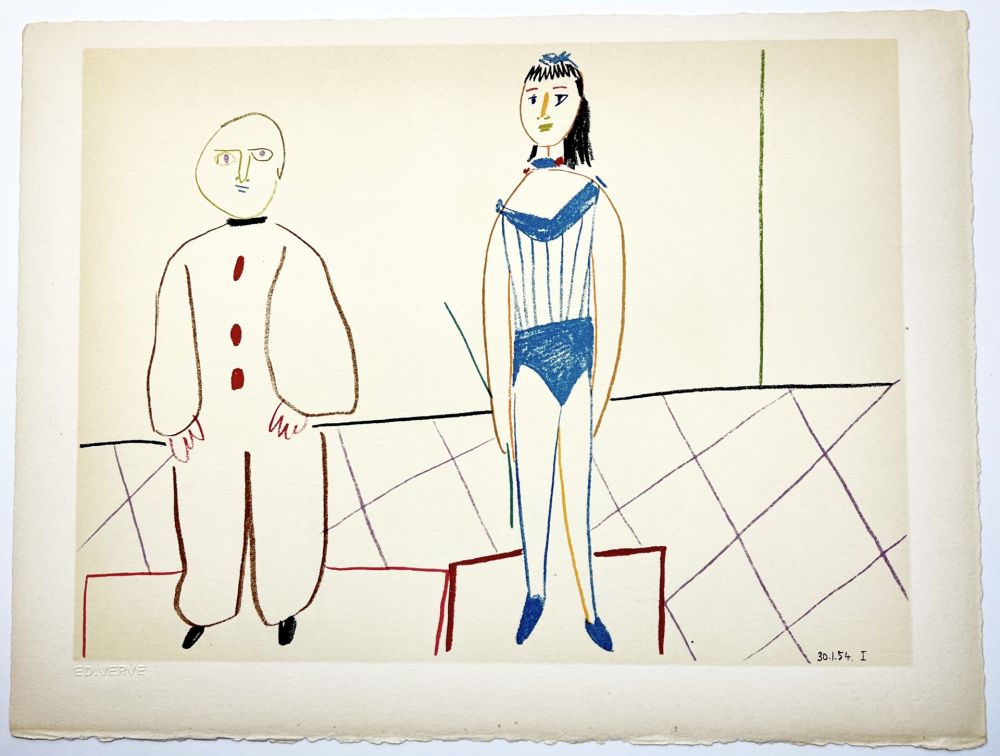 リトグラフ Picasso - L'Acrobate et le Clown (de La Comédie Humaine - Verve 29-30. 1954).