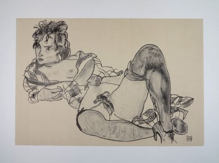 リトグラフ Schiele - L'AGUICHEUSE / THE SEDUCTIVE GIRL - 1918