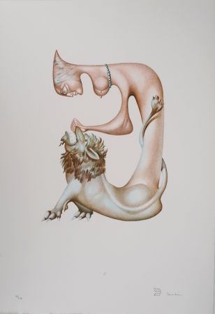 リトグラフ Pérahim - L'Alphabet Hébreu : Femme et Lion