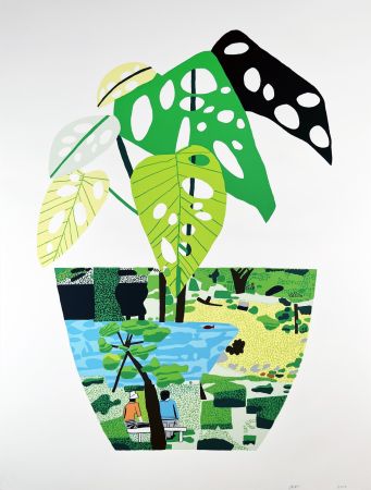 シルクスクリーン Wood - Landscape Pot with Plant
