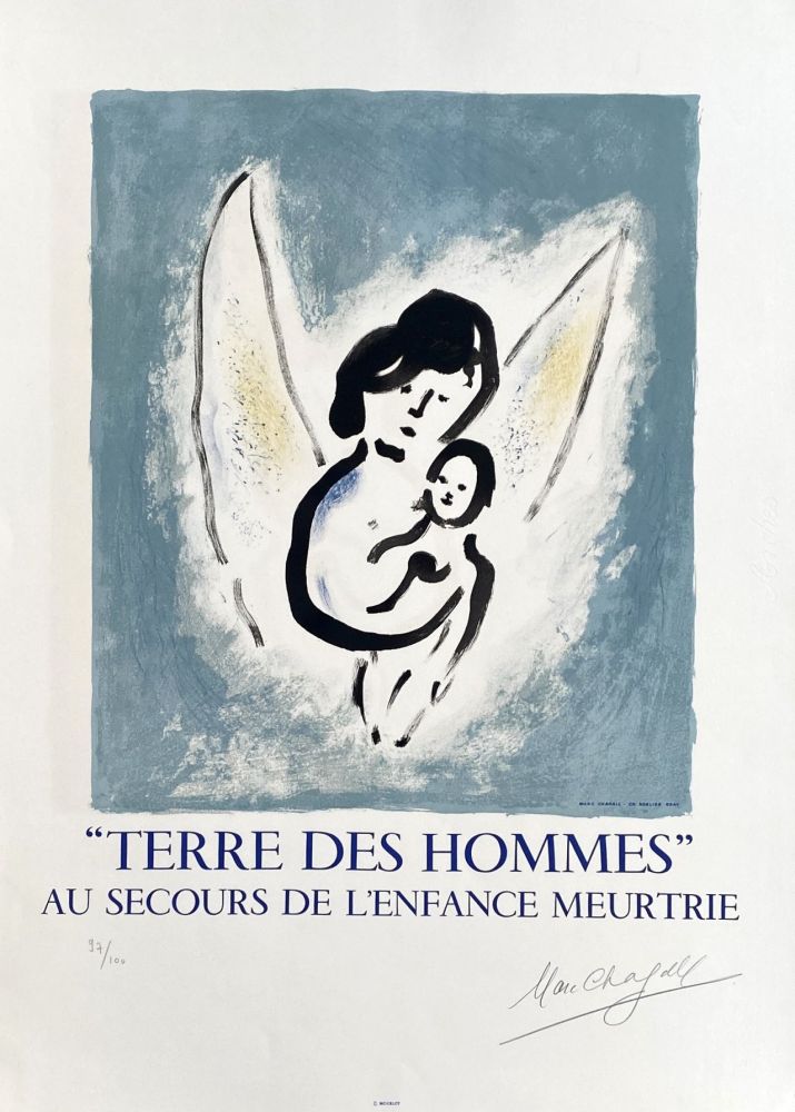 リトグラフ Chagall - L'ange et l'enfant - Terre des Hommes