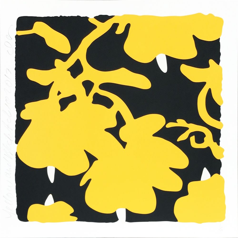 シルクスクリーン Sultan - Lantern Flowers - Yellow/Black Background