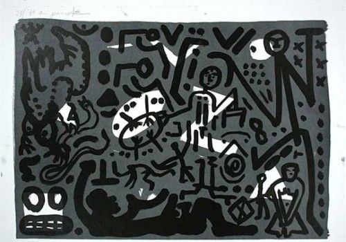 リトグラフ Penck - Lausanne 4 Hände auf den Tisch