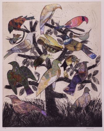 リトグラフ Valdés - Le arbre aux oiseaux