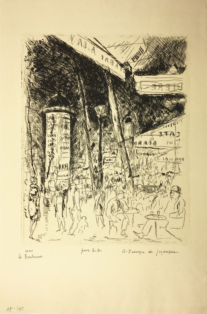 エッチング De Segonzac - LE BOULEVARD MONTPARNASSE. Pour Bubu, 1929.