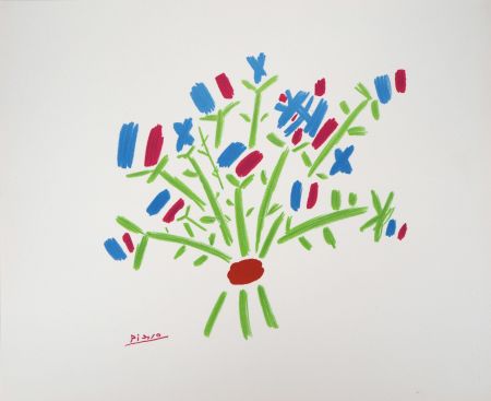 リトグラフ Picasso - Le bouquet Bleu, Blanc, Rouge