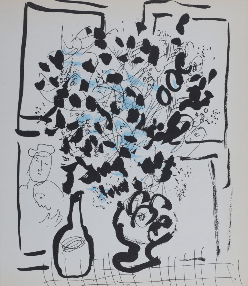 リトグラフ Chagall - Le bouquet noir et bleu