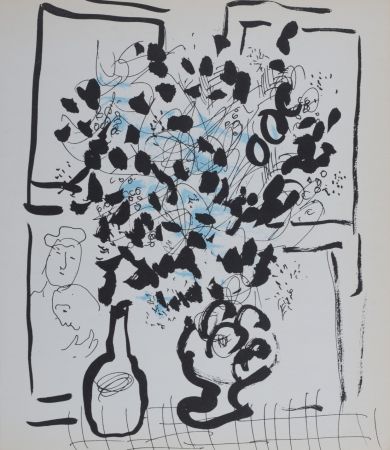 リトグラフ Chagall - Le bouquet noir et bleu