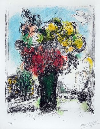 リトグラフ Chagall - Le Bouquet Rouge et jaune (Red and Yellow Bouquet)