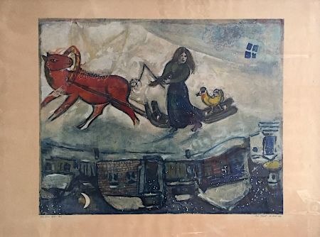 リトグラフ Chagall - Le cheval rouge