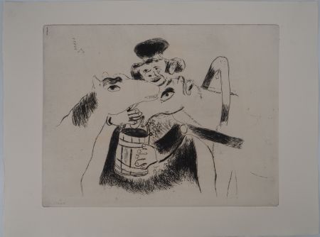 彫版 Chagall - Le cocher et ses chevaux (Le cocher donne à manger à ses chevaux)