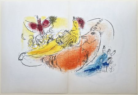 リトグラフ Chagall - LE COQ ROUGE (The red rooster). Paris 1957