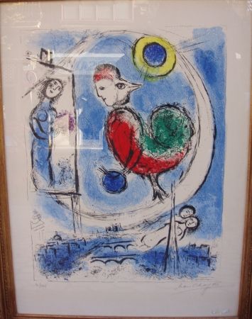 リトグラフ Chagall - Le coq sur Paris 